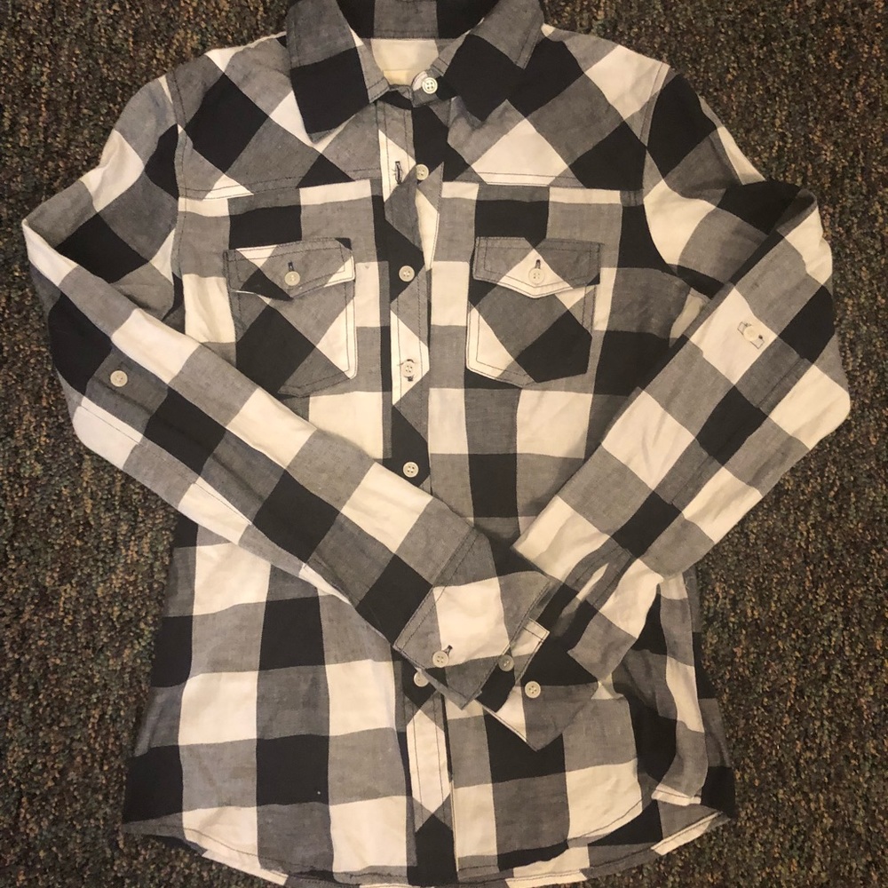 Navy and white buffalo check top